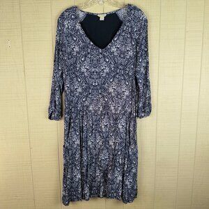 Garnet Hill Boho Pocket Detail Dress Viscose Blue White Paisley Print Short
